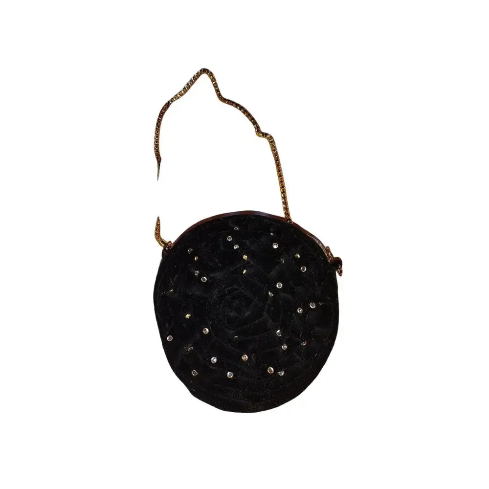 Betsey Johnson Black Velvet Rosette Mini crossbody bag - Picture 2 of 5